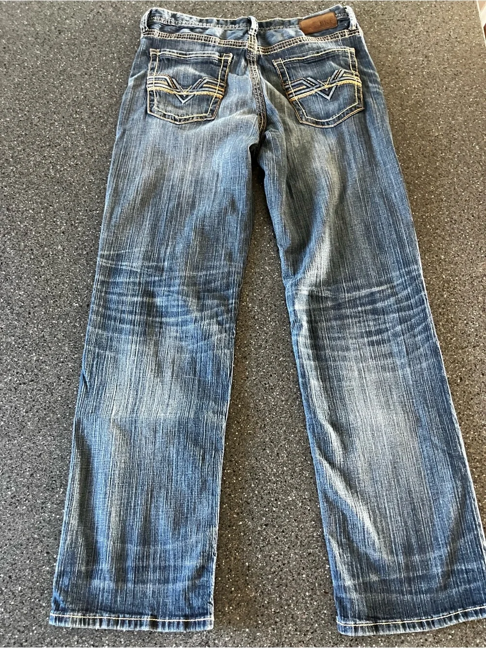 BKE Men's Relaxed Jeans in Medium Blue with Contrast Stitching straight leg